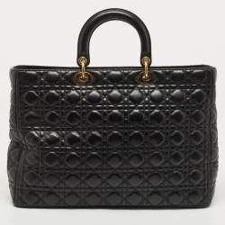 Pre Owned Dior Black Cannage Leather Extra Large Lady Dior Tote