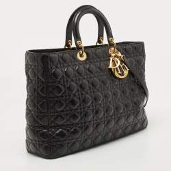 Pre Owned Dior Black Cannage Leather Extra Large Lady Dior Tote