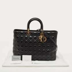 Pre Owned Dior Black Cannage Leather Extra Large Lady Dior Tote