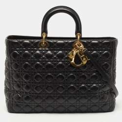 Pre Owned Dior Black Cannage Leather Extra Large Lady Dior Tote