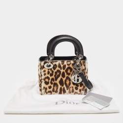 Pre Owned Dior Brown/Black Leopard Print Calfhair and Leather Mini Lady Dior Tote