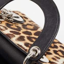 Pre Owned Dior Brown/Black Leopard Print Calfhair and Leather Mini Lady Dior Tote