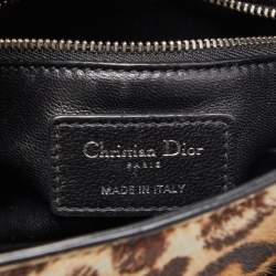 Pre Owned Dior Brown/Black Leopard Print Calfhair and Leather Mini Lady Dior Tote