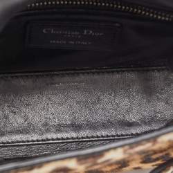 Pre Owned Dior Brown/Black Leopard Print Calfhair and Leather Mini Lady Dior Tote