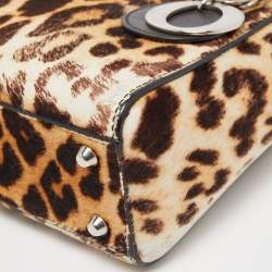 Pre Owned Dior Brown/Black Leopard Print Calfhair and Leather Mini Lady Dior Tote