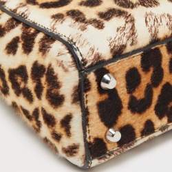 Pre Owned Dior Brown/Black Leopard Print Calfhair and Leather Mini Lady Dior Tote