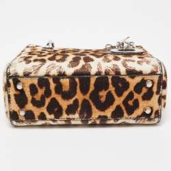 Pre Owned Dior Brown/Black Leopard Print Calfhair and Leather Mini Lady Dior Tote