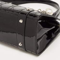 Pre Owned Dior Black Cannage Patent Leather Lady Dior East/West Tote
