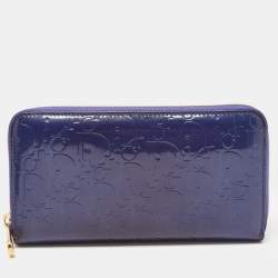 Pre Owned Dior Purple Patent Leather Ultimate Zip Around Wallet