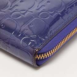 Pre Owned Dior Purple Patent Leather Ultimate Zip Around Wallet