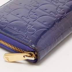 Pre Owned Dior Purple Patent Leather Ultimate Zip Around Wallet