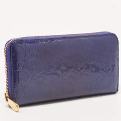 Pre Owned Dior Purple Patent Leather Ultimate Zip Around Wallet