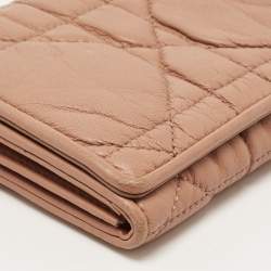 Pre Owned Dior Beige Cannage Leather Lady Dior Continental Wallet