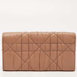 Pre Owned Dior Beige Cannage Leather Lady Dior Continental Wallet
