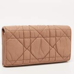 Pre Owned Dior Beige Cannage Leather Lady Dior Continental Wallet