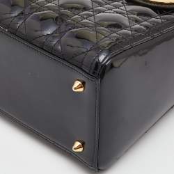 Dior Black Cannage Patent Leather Medium Lady Dior Tote
