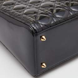 Dior Black Cannage Patent Leather Medium Lady Dior Tote