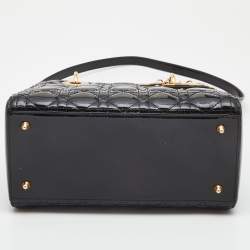 Dior Black Cannage Patent Leather Medium Lady Dior Tote
