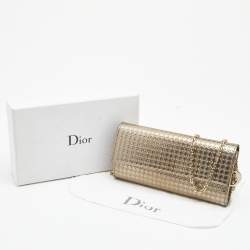 Dior Metallic Gold Microcannage Patent Leather Croisiere Wallet On Chain