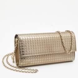 Dior Metallic Gold Microcannage Patent Leather Croisiere Wallet On Chain