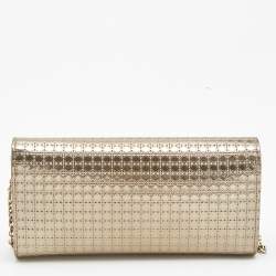 Dior Metallic Gold Microcannage Patent Leather Croisiere Wallet On Chain