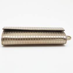 Dior Metallic Gold Microcannage Patent Leather Croisiere Wallet On Chain