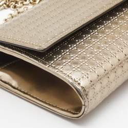Dior Metallic Gold Microcannage Patent Leather Croisiere Wallet On Chain