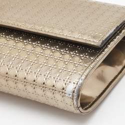 Dior Metallic Gold Microcannage Patent Leather Croisiere Wallet On Chain