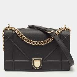 Pre Owned Dior Black Leather Medium Diorama Flap Shoulder Bag