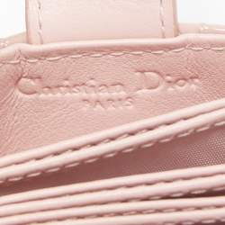 Pre Owned Dior Pink Cannage Patent Leather Lady Dior 5 Gusset Card Holder