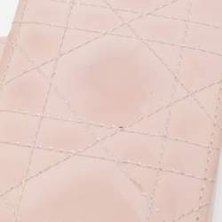 Pre Owned Dior Pink Cannage Patent Leather Lady Dior 5 Gusset Card Holder