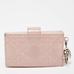 Pre Owned Dior Pink Cannage Patent Leather Lady Dior 5 Gusset Card Holder