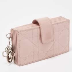 Pre Owned Dior Pink Cannage Patent Leather Lady Dior 5 Gusset Card Holder