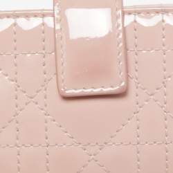 Pre Owned Dior Pink Cannage Patent Leather Lady Dior 5 Gusset Card Holder