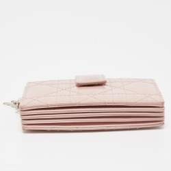 Pre Owned Dior Pink Cannage Patent Leather Lady Dior 5 Gusset Card Holder