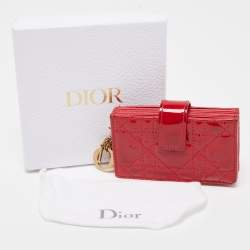 Pre Owned  Dior Red Cannage Patent Leather Lady Dior Gusset Card Case 