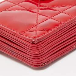 Pre Owned  Dior Red Cannage Patent Leather Lady Dior Gusset Card Case 