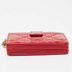 Pre Owned  Dior Red Cannage Patent Leather Lady Dior Gusset Card Case 