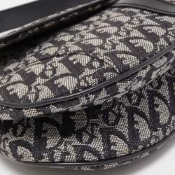 Pre Owned Dior Black Oblique Canvas and Leather Saddle Bag