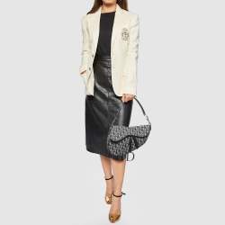 Pre Owned Dior Black Oblique Canvas and Leather Saddle Bag