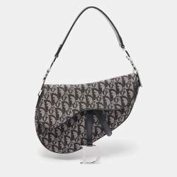 Pre Owned Dior Black Oblique Canvas and Leather Saddle Bag