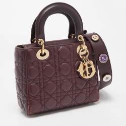 Pre Owned Dior Burgundy Cannage Leather Small Lady Dior My ABCDior Bag