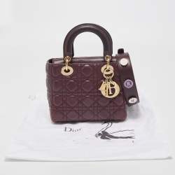 Pre Owned Dior Burgundy Cannage Leather Small Lady Dior My ABCDior Bag
