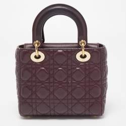 Pre Owned Dior Burgundy Cannage Leather Small Lady Dior My ABCDior Bag