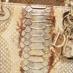 Pre Owned Dior Gold/Beige Python Large Lady Dior Tote