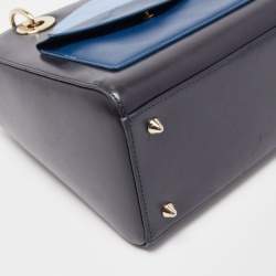 Pre Owned Dior Midnight Blue Leather Medium Pockets Lady Dior Tote