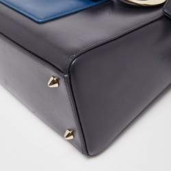 Pre Owned Dior Midnight Blue Leather Medium Pockets Lady Dior Tote