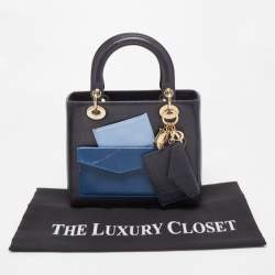 Pre Owned Dior Midnight Blue Leather Medium Pockets Lady Dior Tote