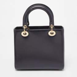 Pre Owned Dior Midnight Blue Leather Medium Pockets Lady Dior Tote