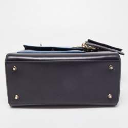 Pre Owned Dior Midnight Blue Leather Medium Pockets Lady Dior Tote